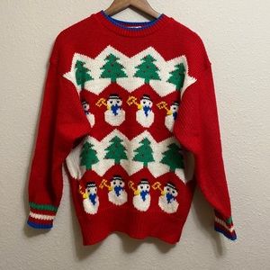 Vintage Christmas Tree and Snowman Knitted Sweater
